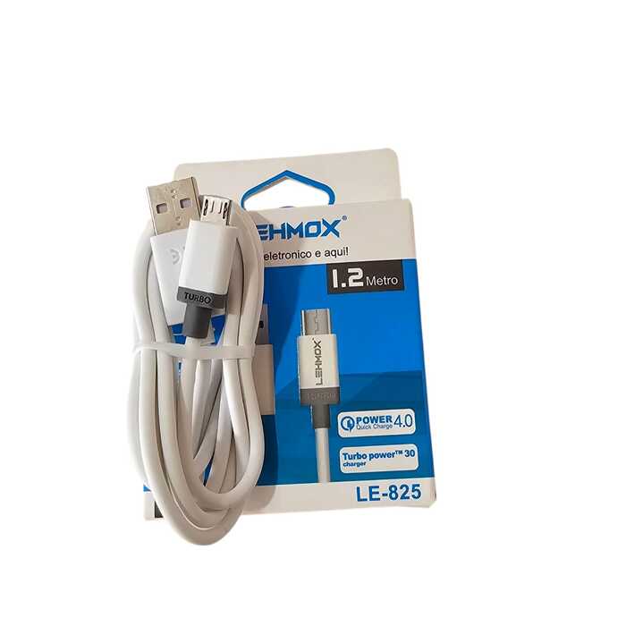 Cabo USB Turbo 30W LEHMOX - 1.2m Carga Rápida
