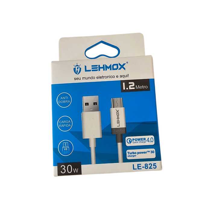 Cabo USB Turbo 30W LEHMOX - 1.2m Carga Rápida
