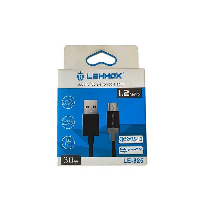 Cabo USB Turbo 30W LEHMOX - 1.2m Carga Rápida