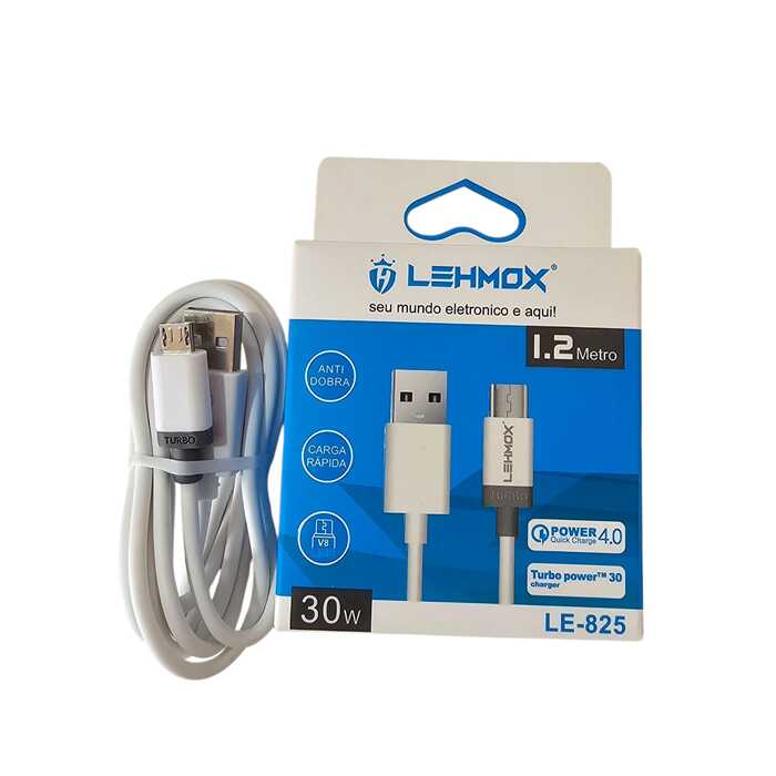 Cabo USB Turbo 30W LEHMOX - 1.2m Carga Rápida