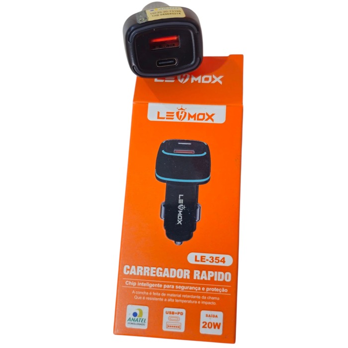 Carregador Veicular LEHMOX - 20W com Saída USB + Tipo-C